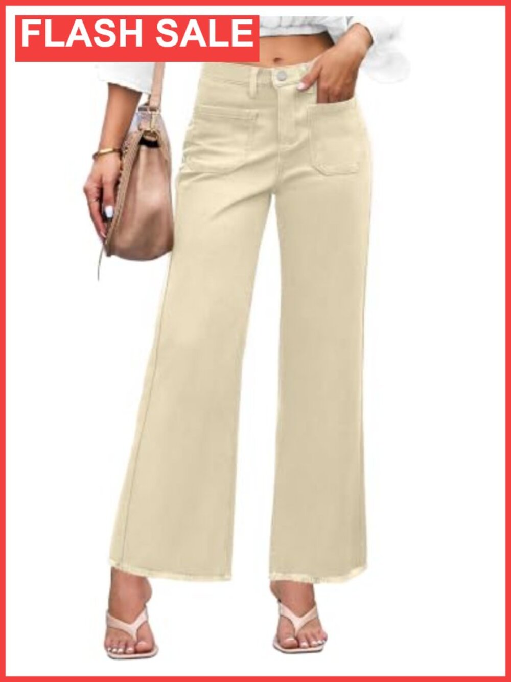 High Waist Cropped Wide Leg Flare Jeans Raw Hem Capri Pants